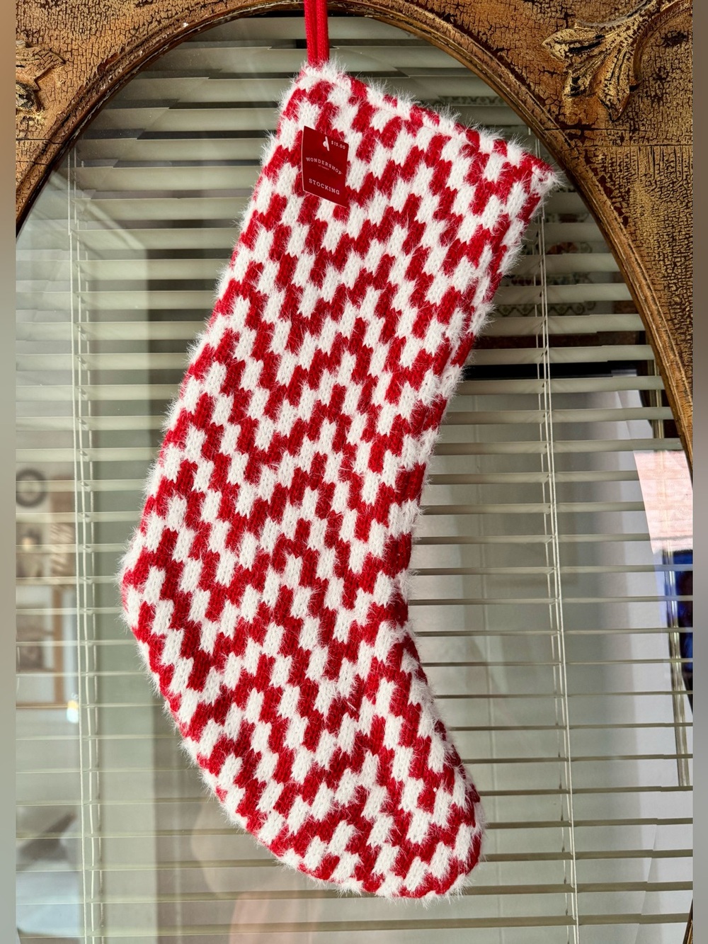 Wondershop 20" Fuzzy Knit Chevron Christmas Stocking Red NWT